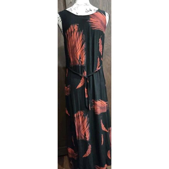 Connie Choi Maxi Dress feather sleeveless tie back Small made in USA black red - Picture 8 of 8